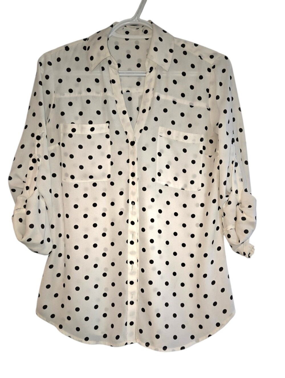 Polka Dot Button-Up Blouse, White and Black